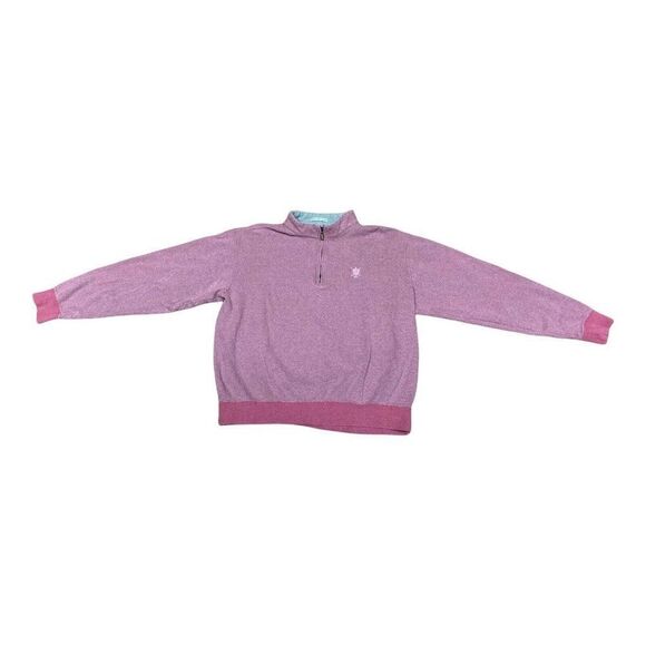 Peter Millar Mens Pink Logo Large Pullover 1/4 Zip Solid Sweatshirt Sweater - Picture 1 of 5